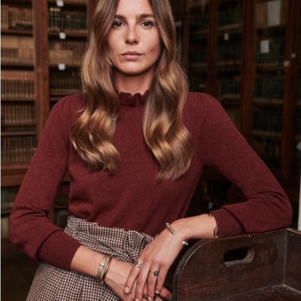 Sezane x Eric Bompard Cashmere ruffle neck sweater
